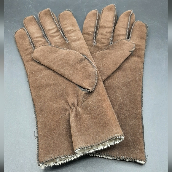 Vintage Mig-Fab Brown Ladies Large Gloves Suede Like Fully Lined 10" Long - Picture 2 of 4